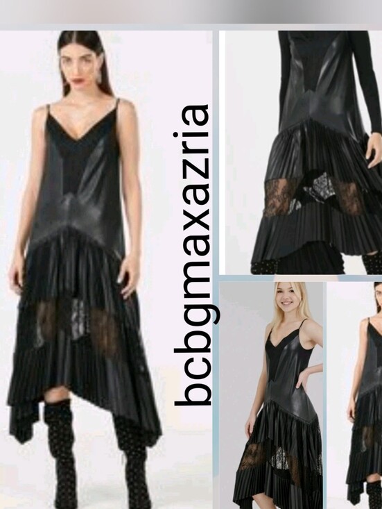 BCBGMaxAzria Dresses & Skirts - New With Tag BCBGMAXAZRIA FAUX LEATHER LACE INSET PLEATED ASYMMETRIC I DRESS